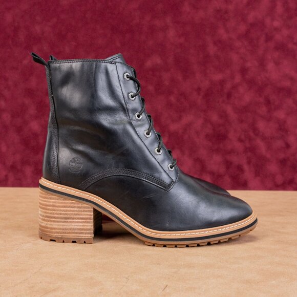 Timberland Women Sienna Black Leather Zip Lace Lug Combat Ankle Boots sz 9.5 - Picture 4 of 8